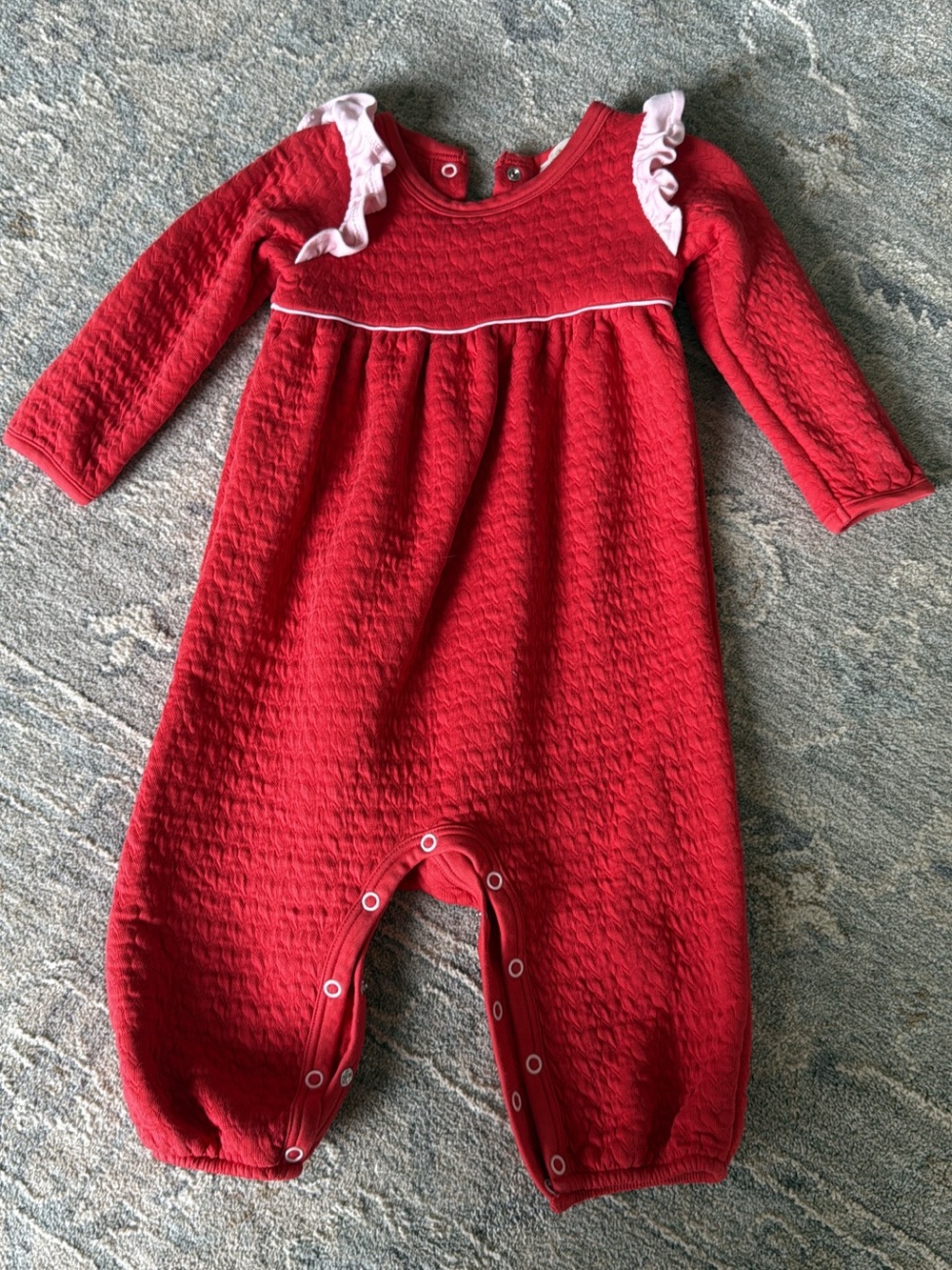 The Beaufort Bonnet Company Red Quilted Baby Footie with Pink Ruffle